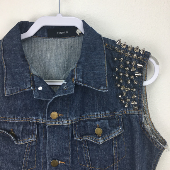 Forever 21 Womens M Blue Denim Cut Off Jean Jacket - Picture 3 of 11